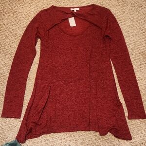 Maurices Burgundy Long Sleeve Tunic With Pockets NWT